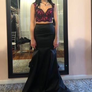 black and pink two piece prom dress